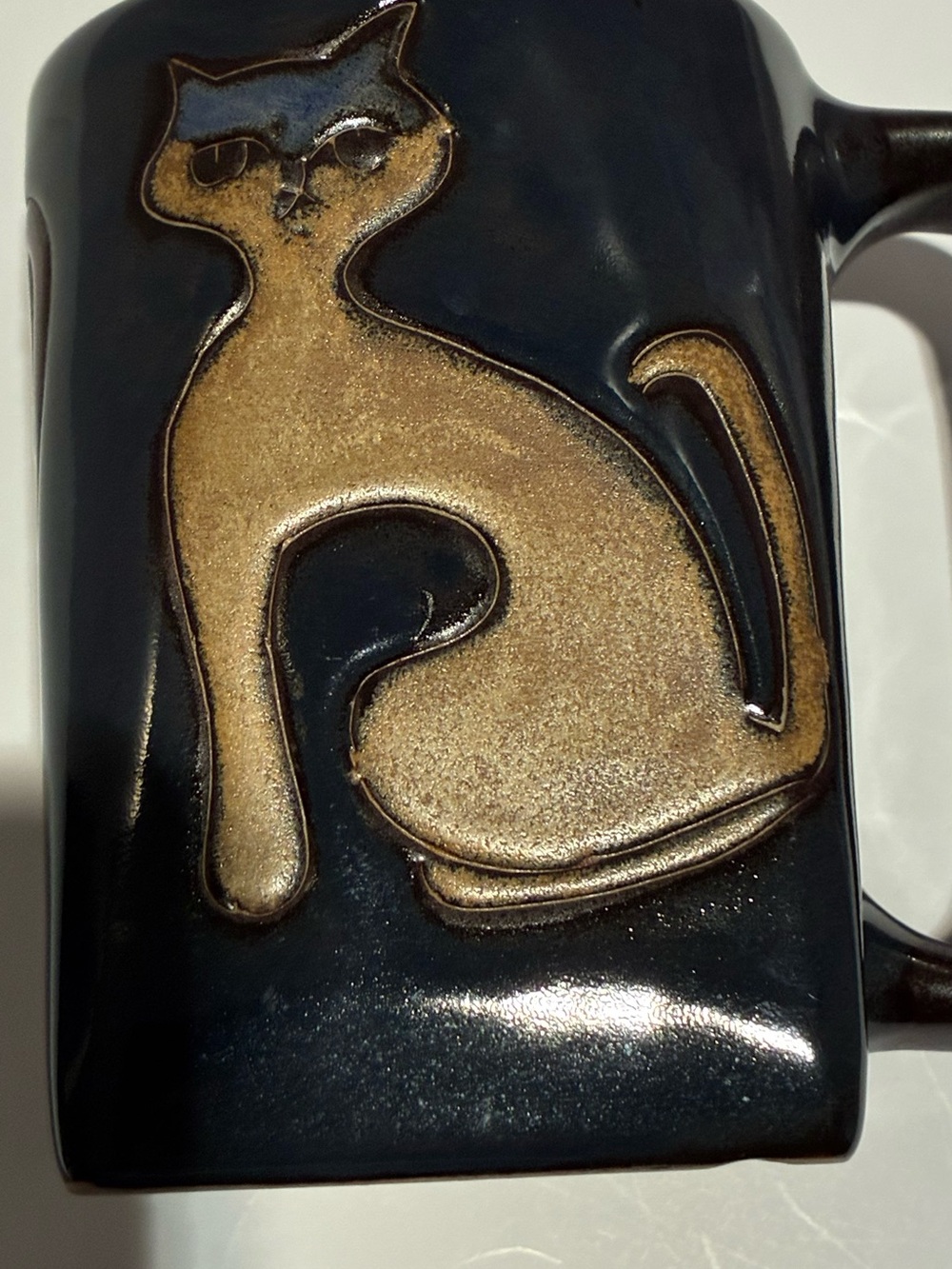 Vintage Mara Cat Figurine Mug  Glazed Stoneware, Mexican Folk Art.